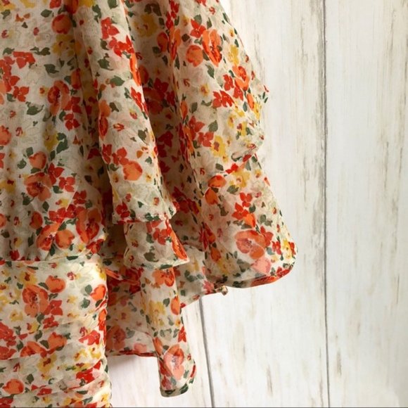 Zara Orange Floral Flounce Blouse Top S - Picture 4 of 8